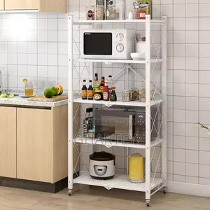 Durable Solid Metal Foldable 5 Tier Organizer Shelves White