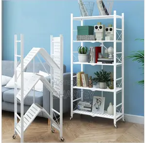 Durable Solid Metal Foldable 5 Tier Organizer Shelves White