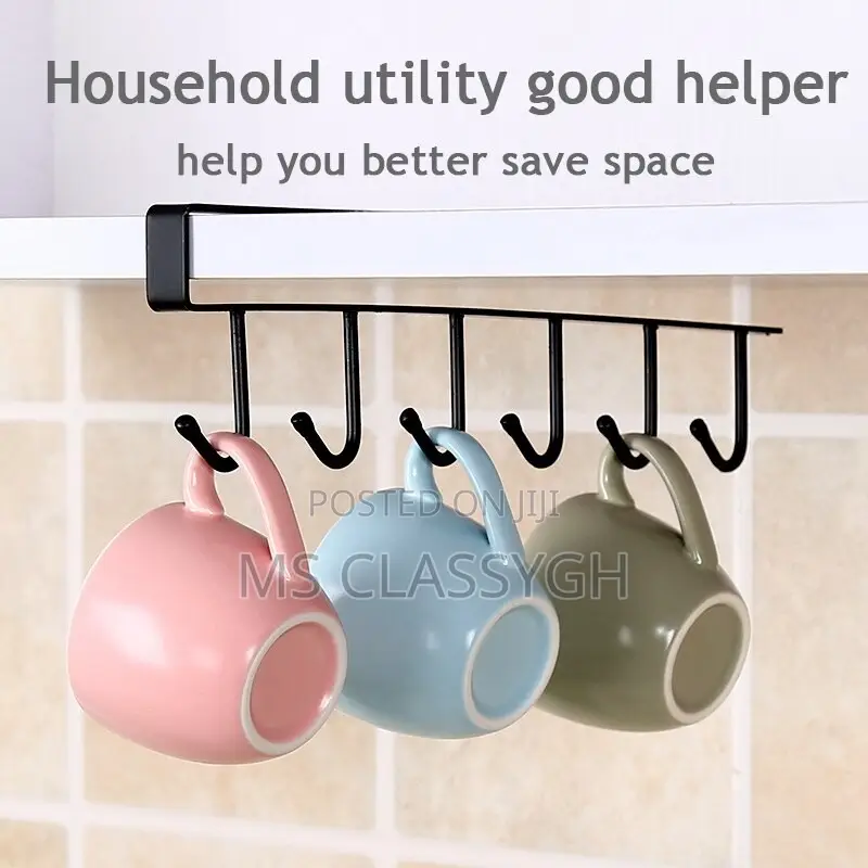 6 Hook Coffee Cup Mug Holder Hooks Shelf Multifunction Kitch