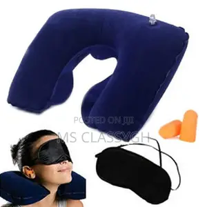 Inflatable Travel Flight Pillow Neck U Rest Air Cushion+ Eye