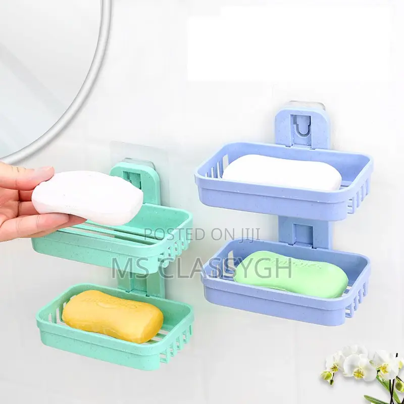 Wall Mounted Double Layer Soap Dish Draining Holder Sponge S