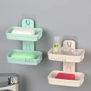 Wall Mounted Double Layer Soap Dish Draining Holder Sponge S