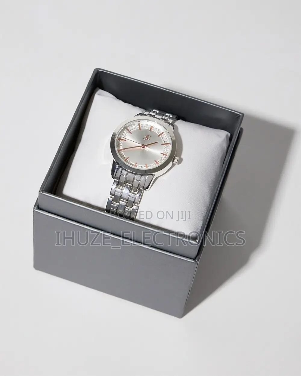 Silvertone Metal Watch With Glitz Face