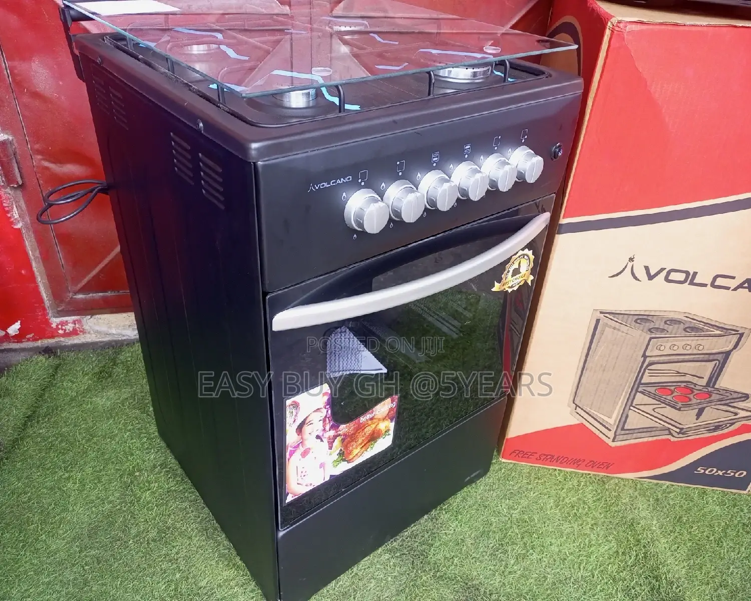 Volcano 50x50cm 4 Burner Gas Cooker - Burgundy.