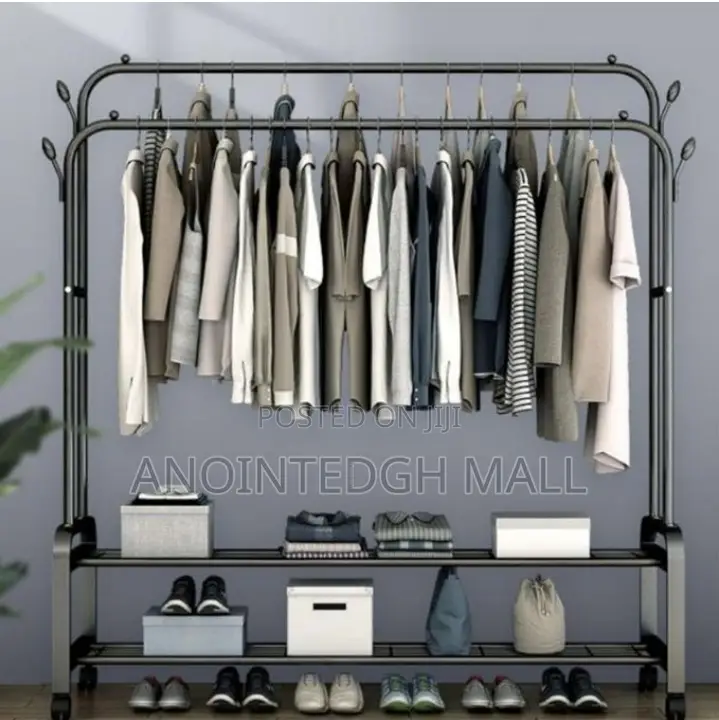 Double Bar Clothes Hanger With 2 Tier Shoe Rack