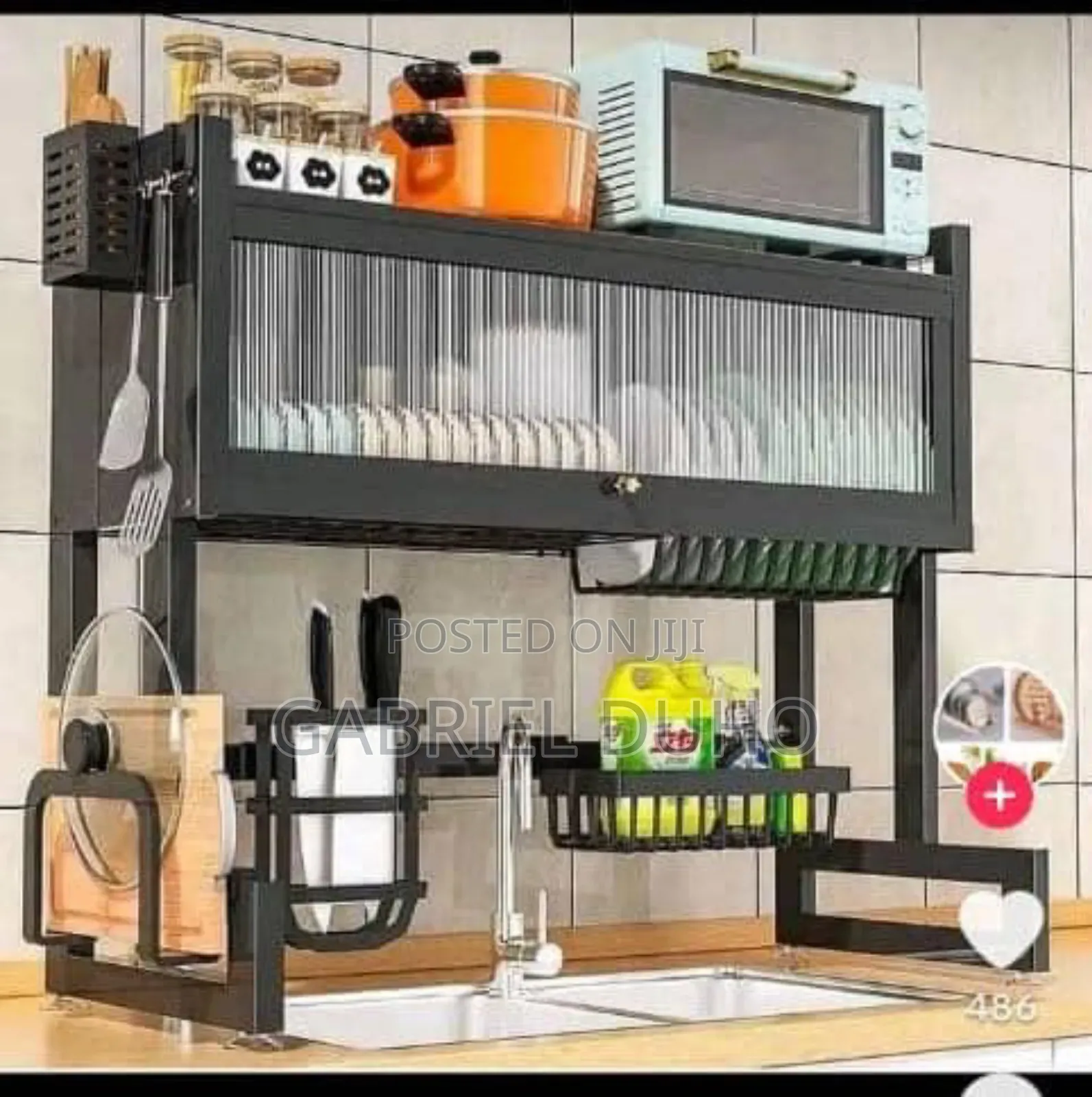 Over the Sink Dish Rack With Flip Cabinet Door
