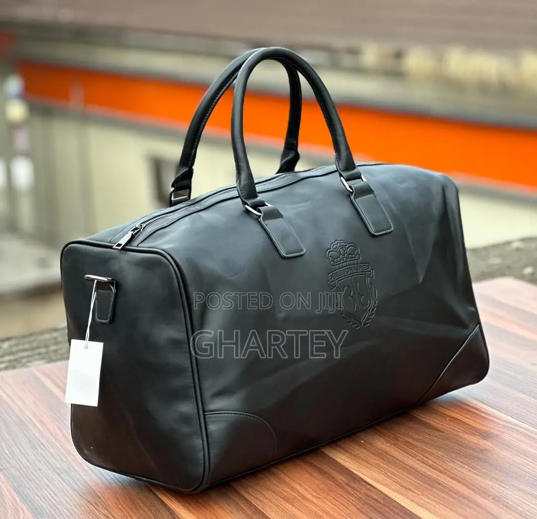 All Black Quality Leather Travel Duffle Bags
