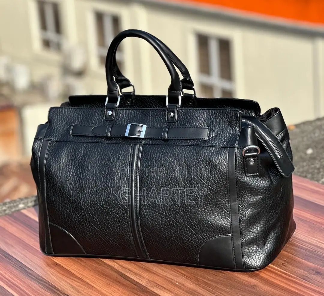 All Black Quality Leather Travel Duffle Bags
