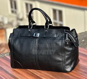 All Black Quality Leather Travel Duffle Bags