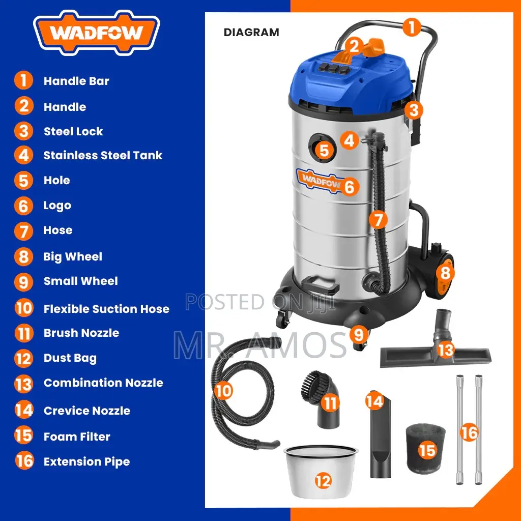 90l Wet Dry Vacuum Cleaner With Drain Hose Barrel Function - Wvr5a90