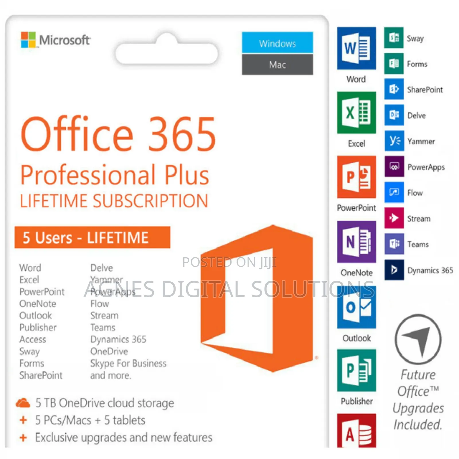 Office 365 Proplus Lifetime for 5 Devices 5TB Onedrive Win