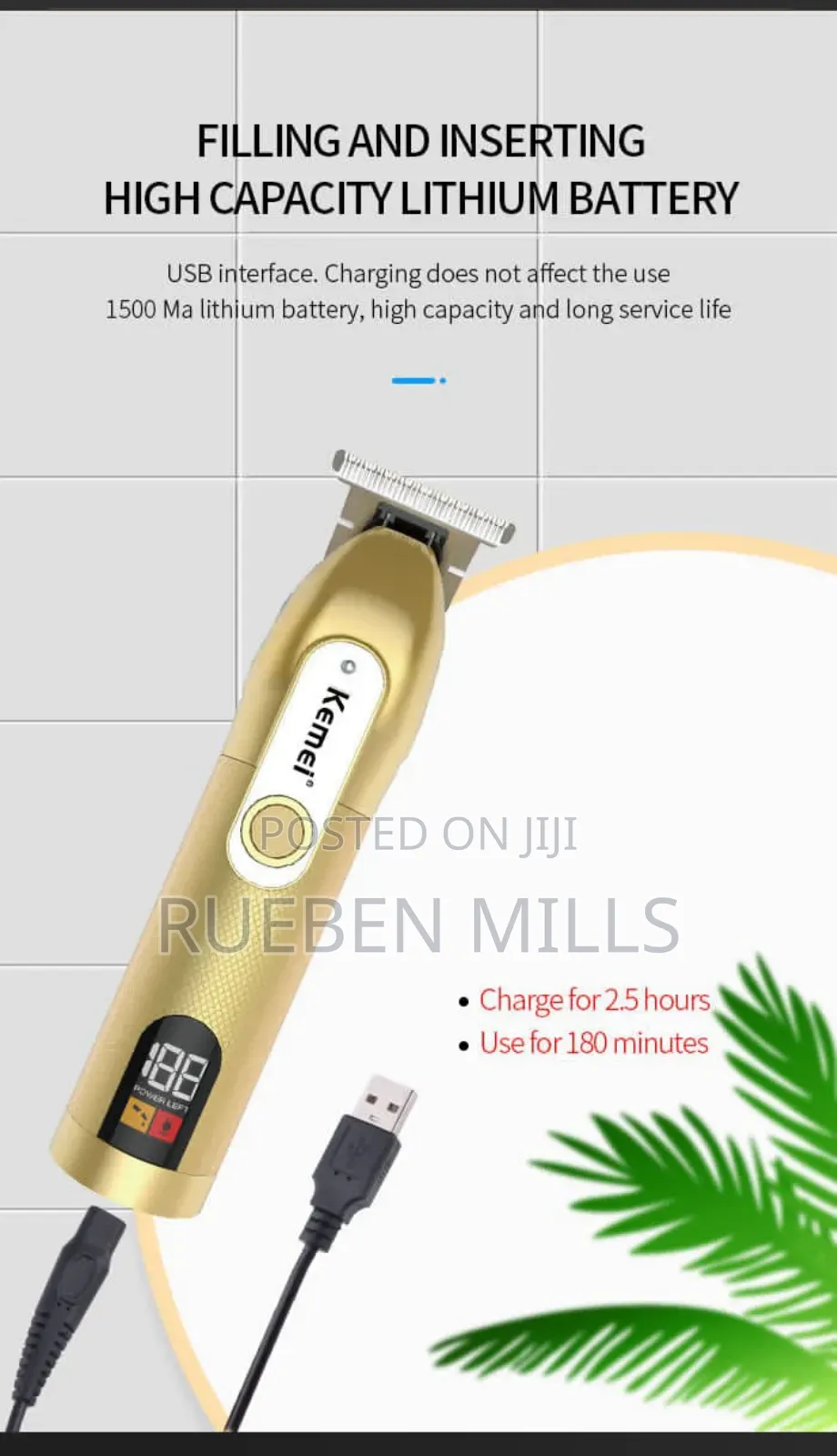 Black and Gold Kemei Clipper Barbering Machine Beard Trimmer