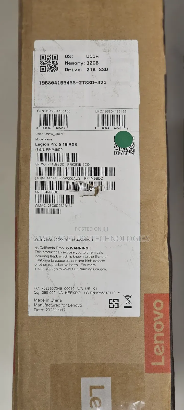 New Laptop Lenovo Legion 5i 32GB Intel Core I9 SSD 2T