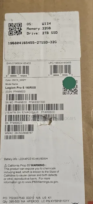 New Laptop Lenovo Legion 5i 32GB Intel Core I9 SSD 2T