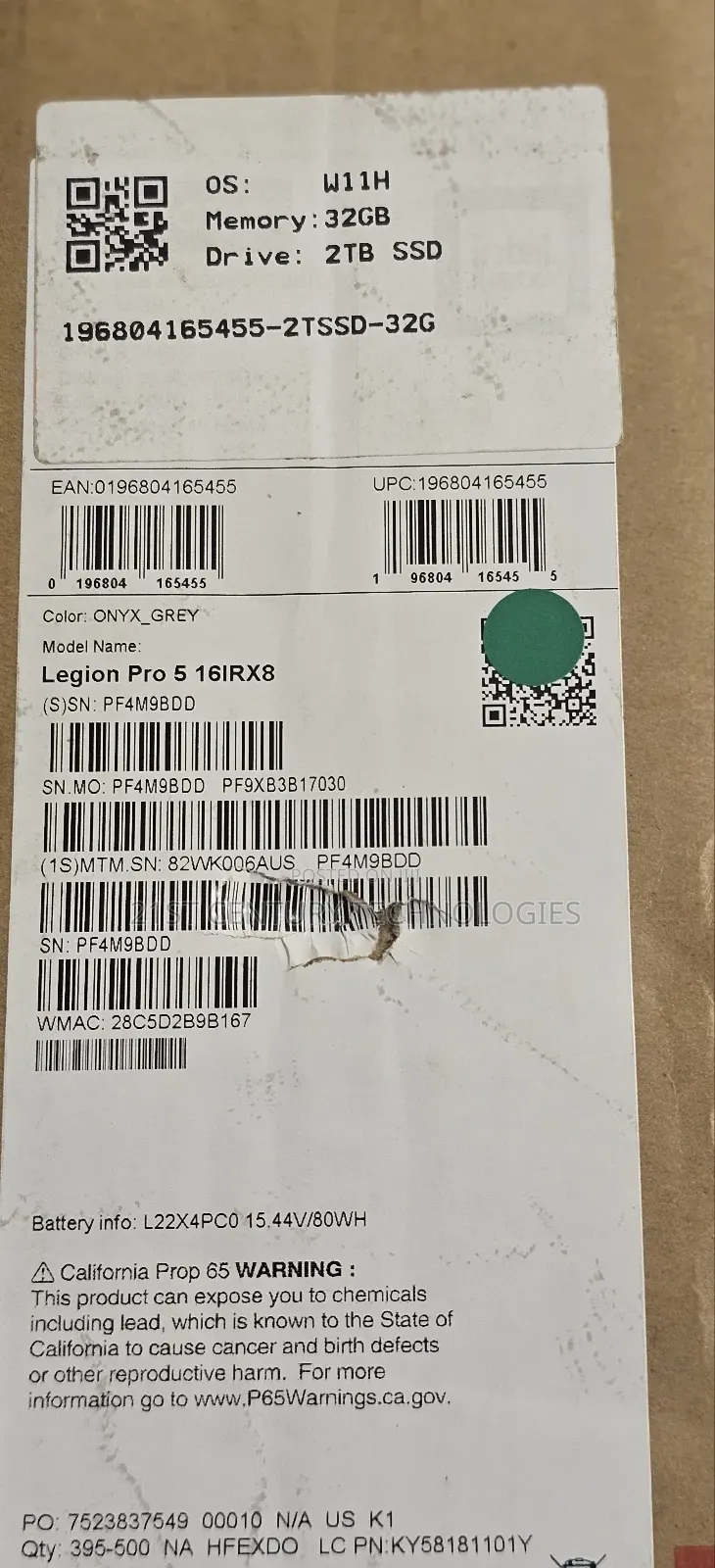 New Laptop Lenovo Legion 5i 32GB Intel Core I9 SSD 2T