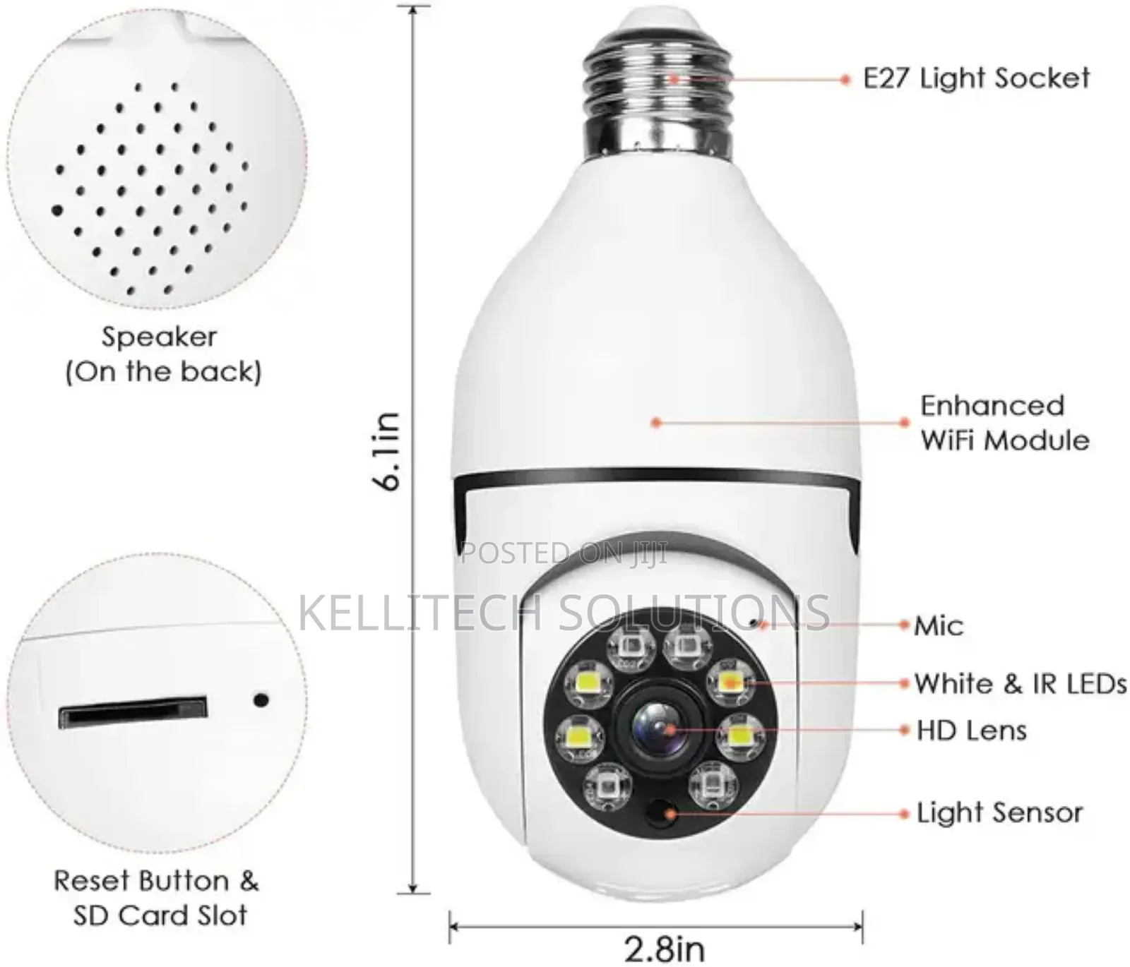 Smart Wireless Bulb CCTV Camera With Android, Ios App