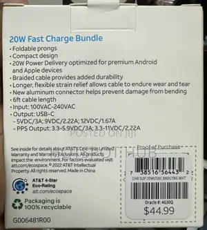 At T Fast Charge Mfi-certified 20w Usb-c Wall Charger