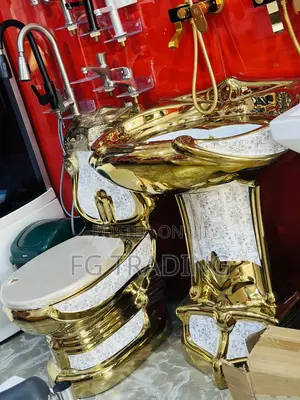 Luxury Toilet - Pedestal Basin - White Gold WC
