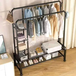 Double Cloth Rack With Shelves