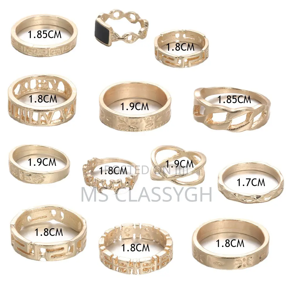 13pcs Exaggerated Punk Style Metal Ring Star Black Rin