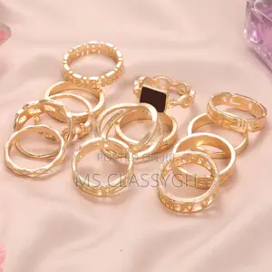 13pcs Exaggerated Punk Style Metal Ring Star Black Rin