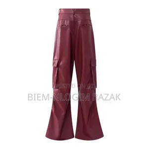 High Quality Leather Baggy Cargo Pants Available in Stock