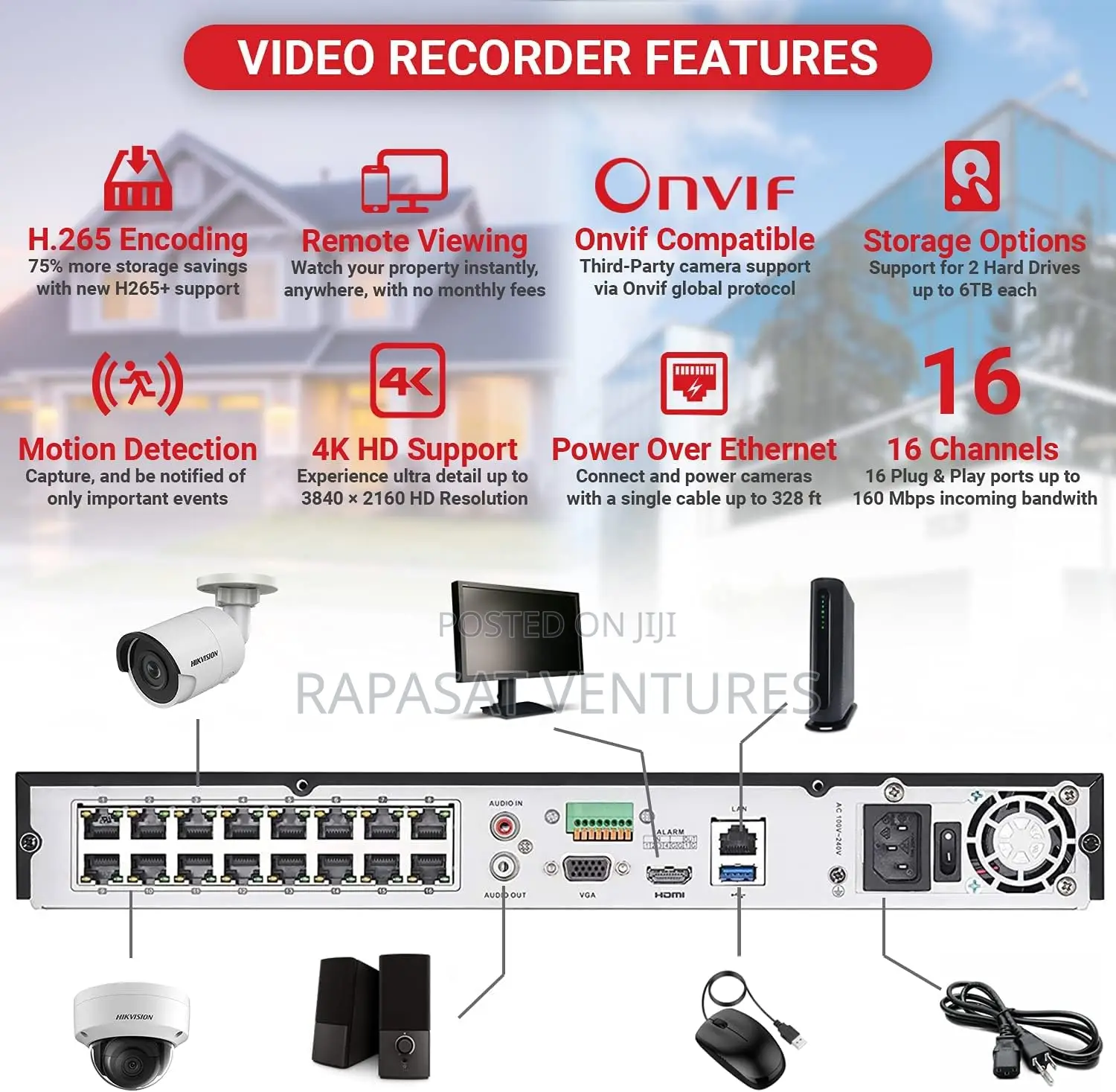 Hikvision Ds-7616ni-/16p H.265 16-Channel Poe NVR