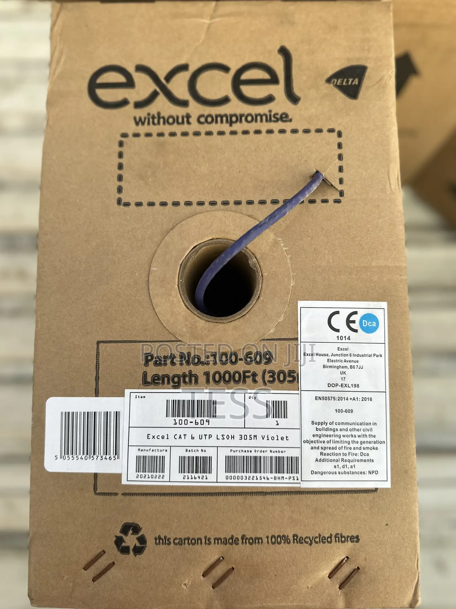 Excel Cat6 Pure Copper Utp Cable 305m Violet Color Bx305m