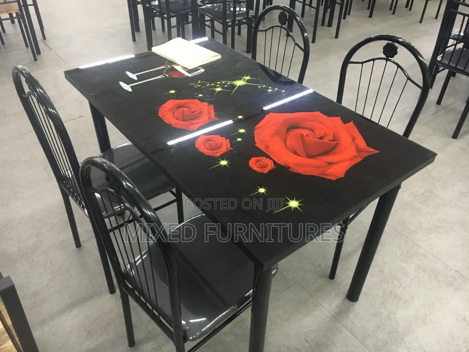 Dining Table With 4 Chairs (Red Flower)