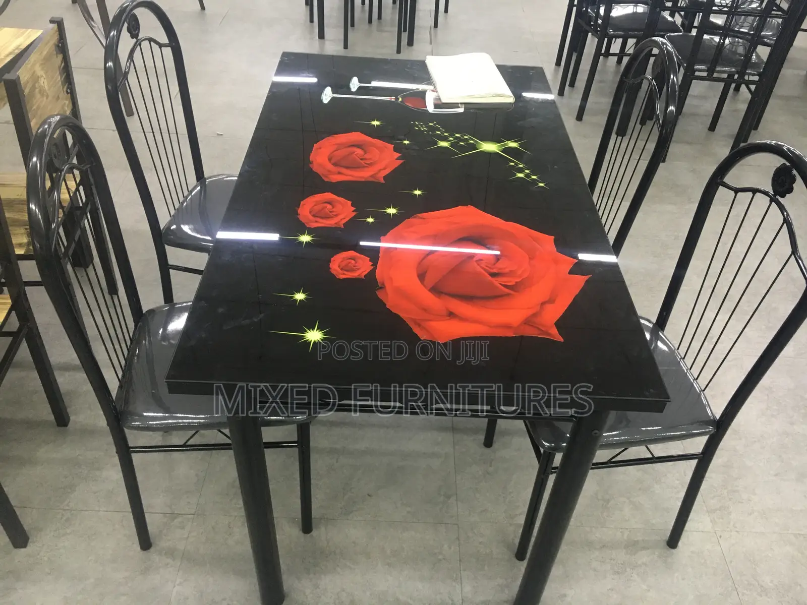Dining Table With 4 Chairs (Red Flower)