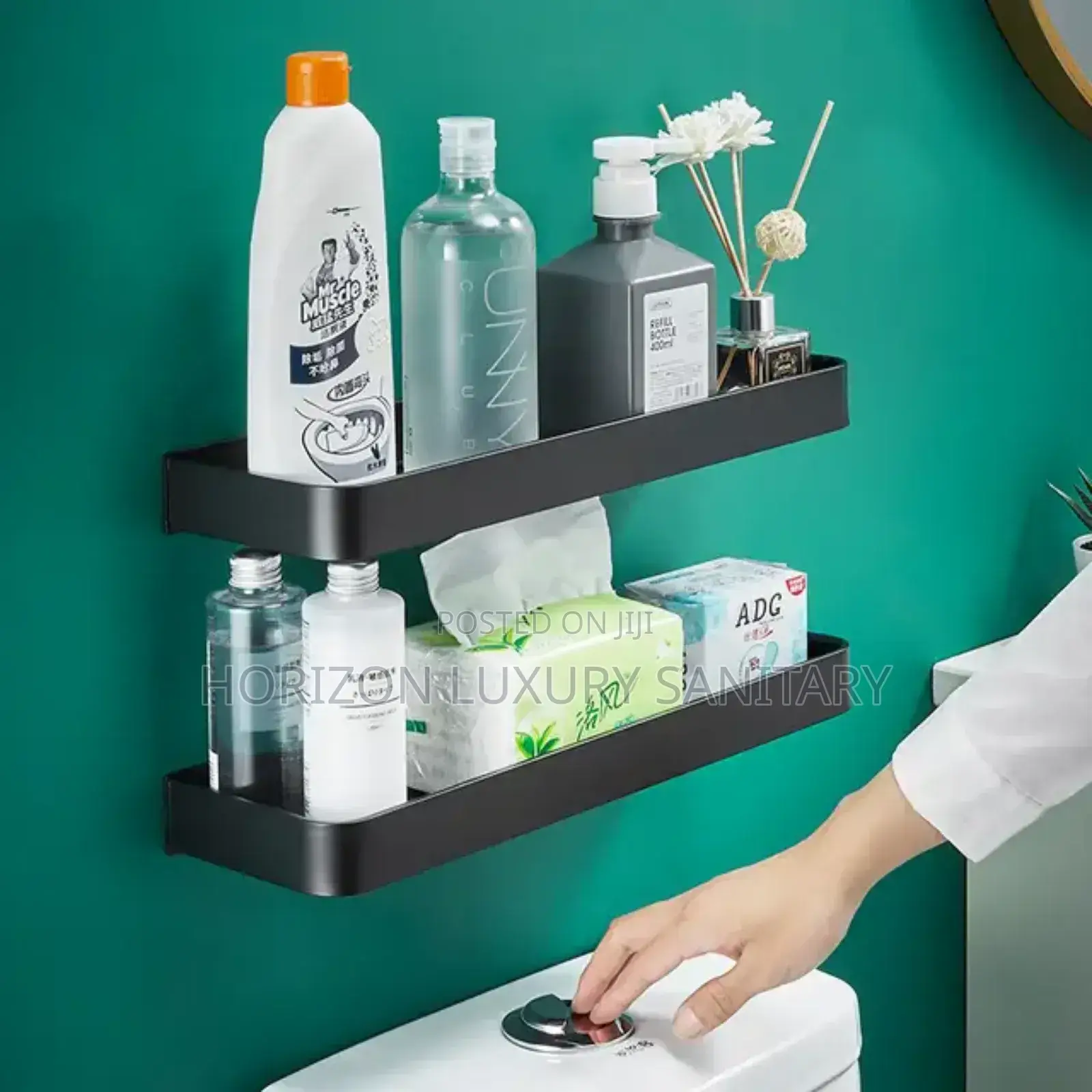 50cm Black Bathroom Storage Shelf Wall Mounted.