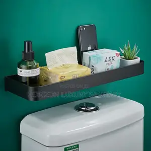 50cm Black Bathroom Storage Shelf Wall Mounted.