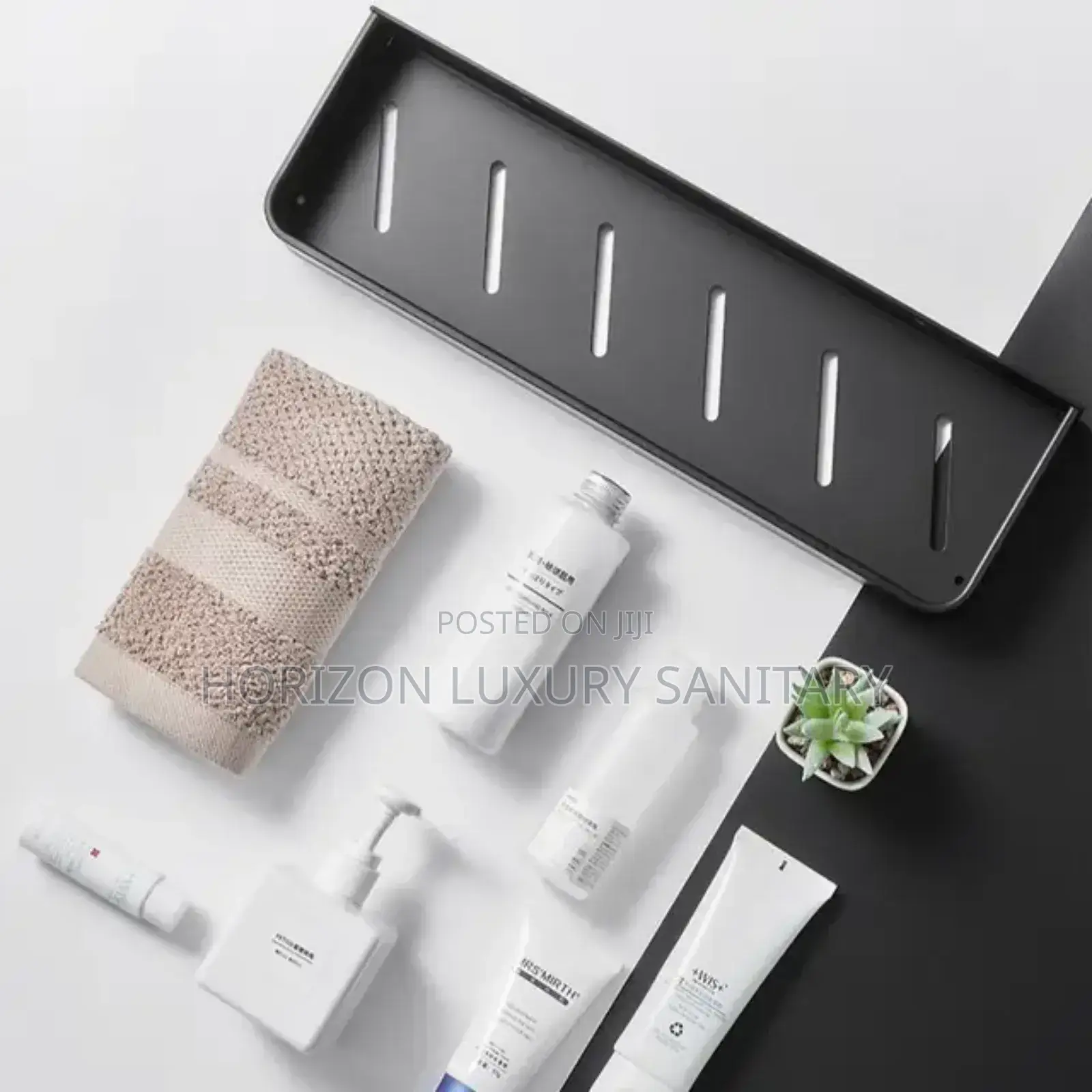 50cm Black Bathroom Storage Shelf Wall Mounted.