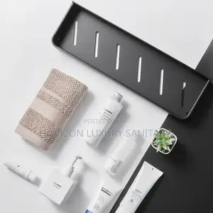 50cm Black Bathroom Storage Shelf Wall Mounted.