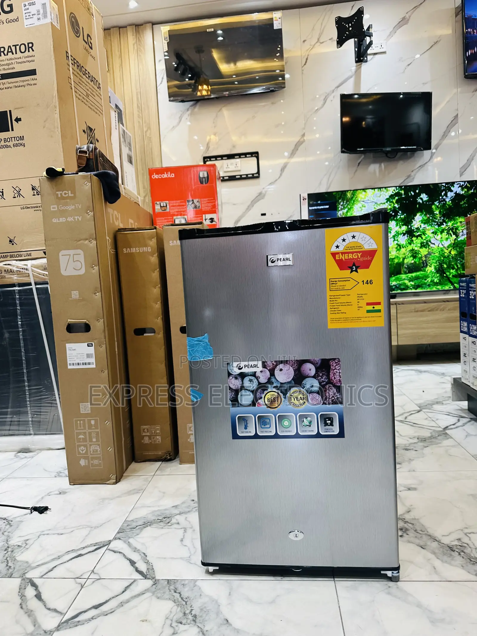 Single Door Grey PF-111H Table Top Fridge Pearl