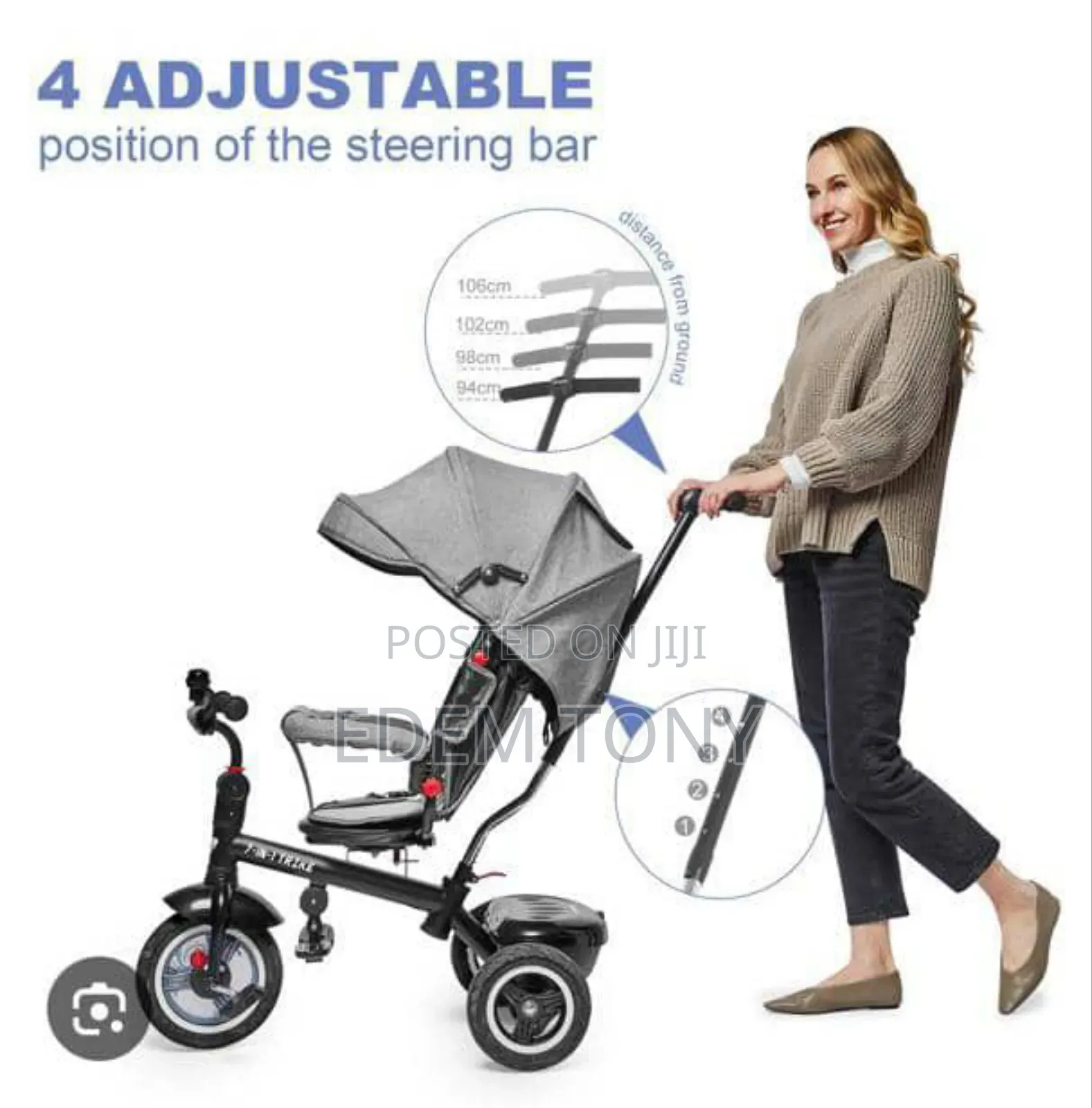 Besrey 8 in 1 Kids Tricycle Stroller, With Push Handle.