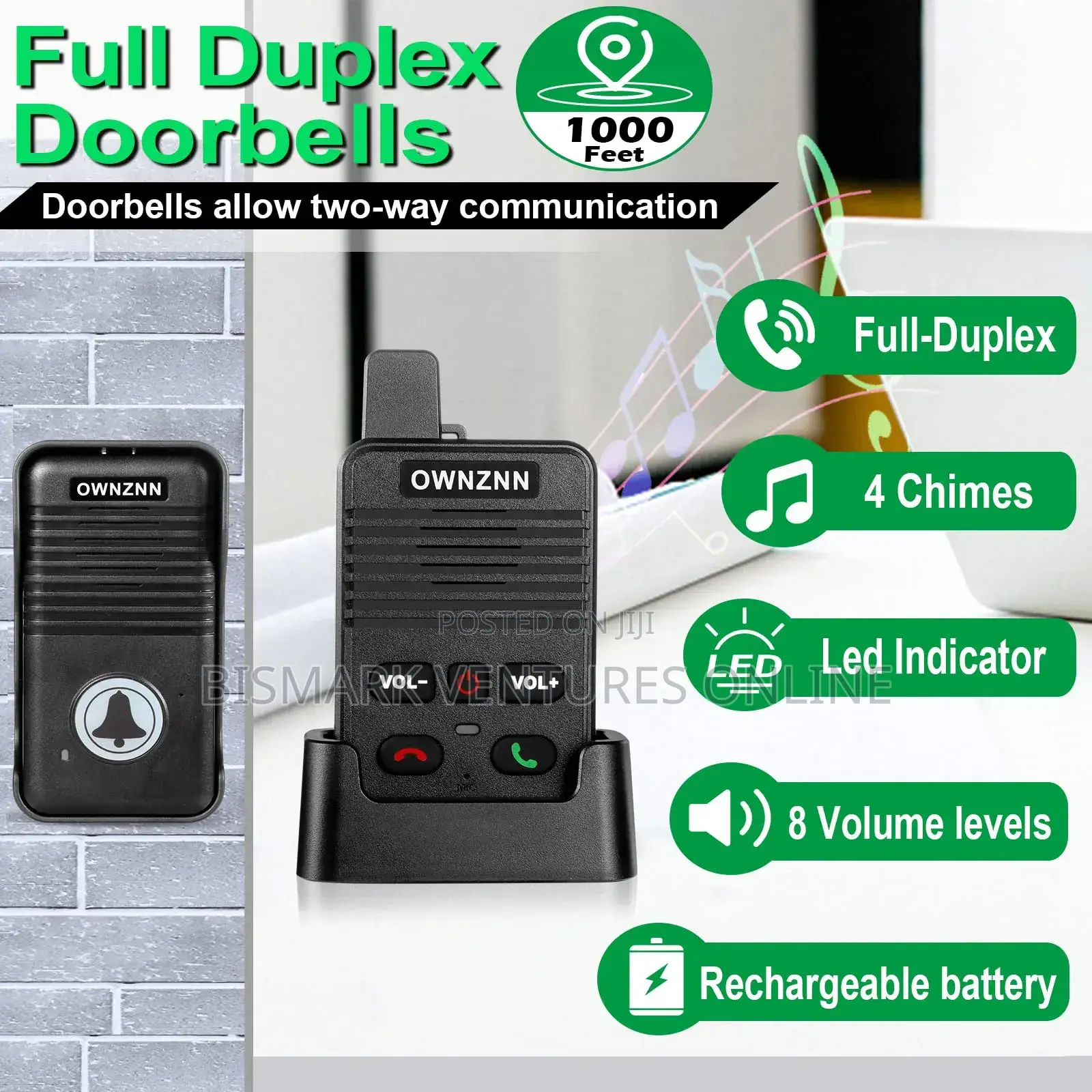 1000ft Range Two Way Intercom Audio Wireless Doorbell