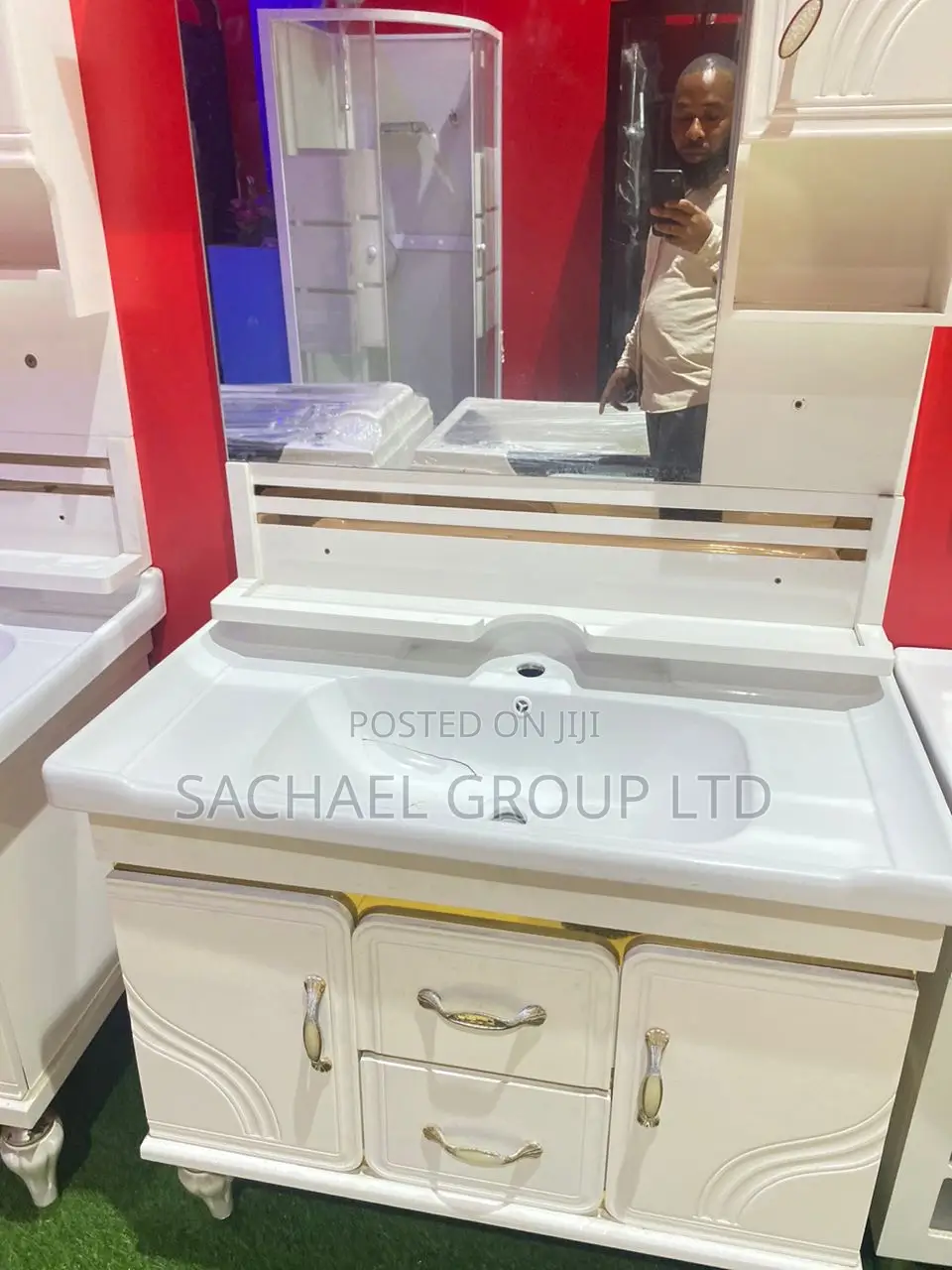 Standing Washroom Cabinets Mirror 80cm