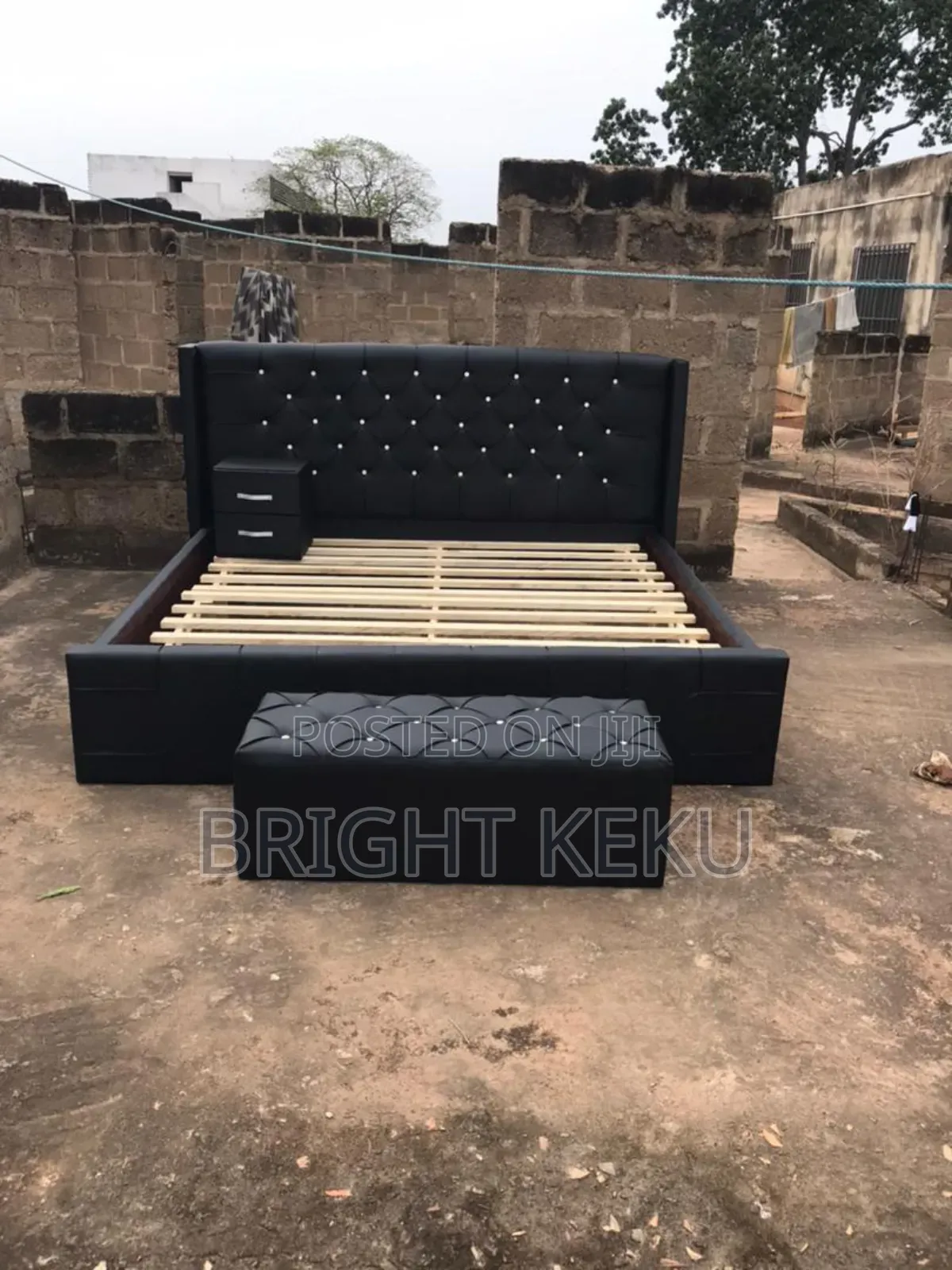 Queen Size Bed Frame With Side Drawers and Ottoman