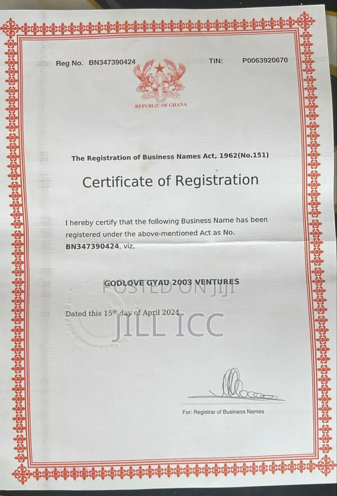 Bussiness Certificate Registration