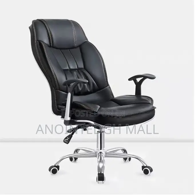 Office Recliner Swivel Chair Leather - Black