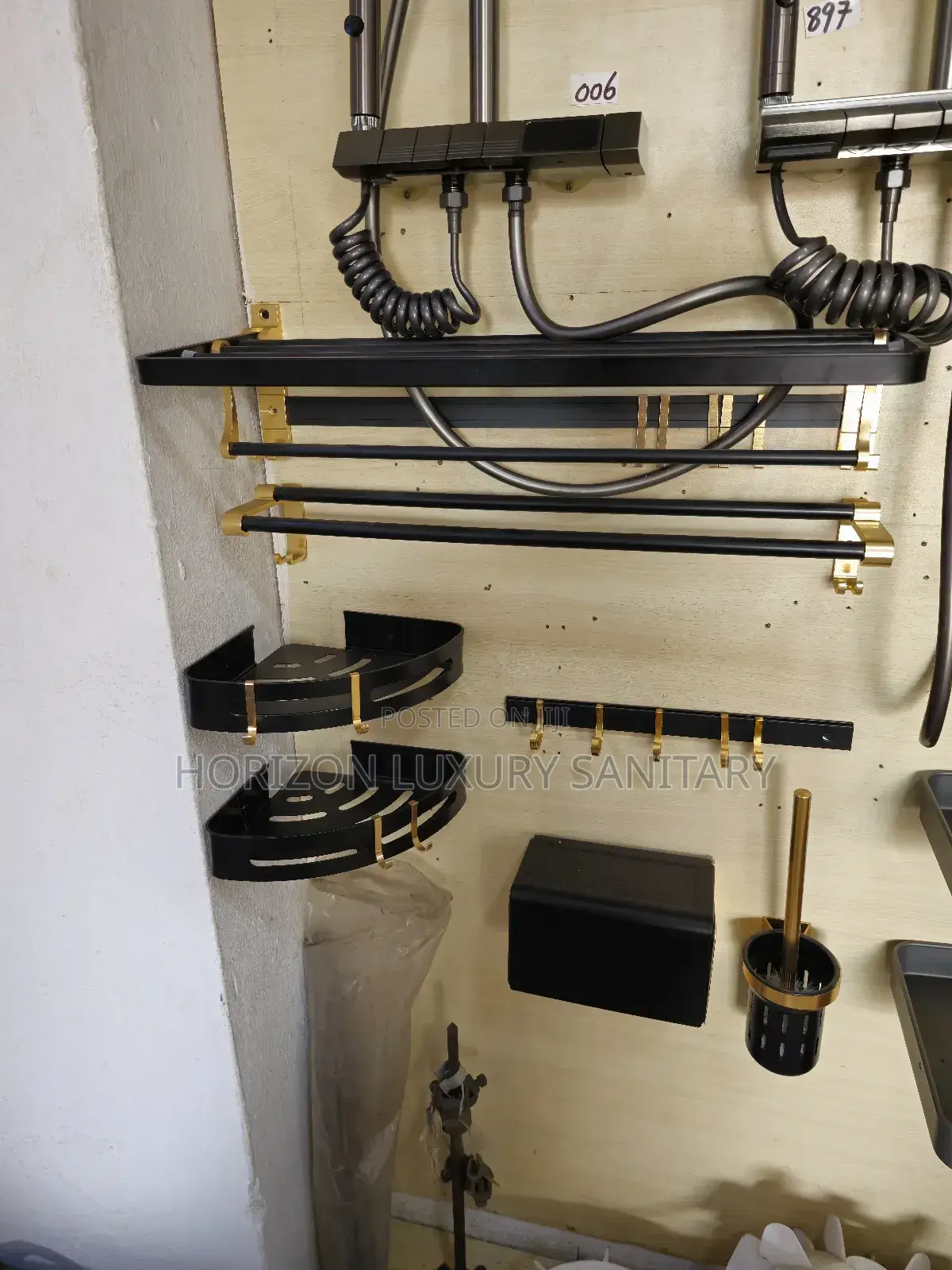 Black and Gold Bathroom Storage Accessories 6 Set