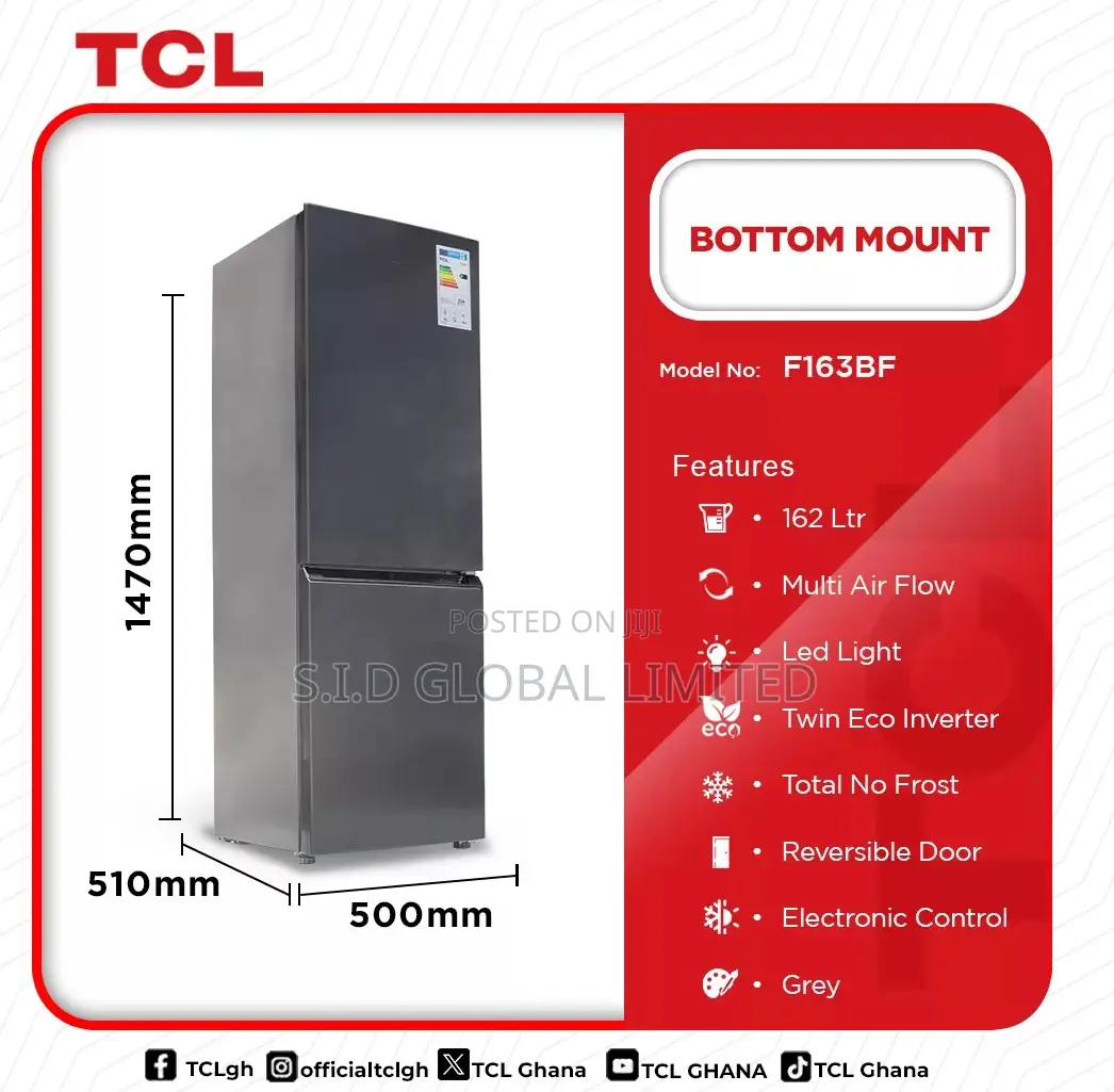 Modern TCL-BOTTOM-MOUNT-FRIDGE-162LTRS-F163BF