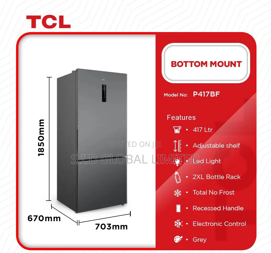 Excellent TCL-BOTTOM-MOUNT-REFRIGERATOR-417LTRS