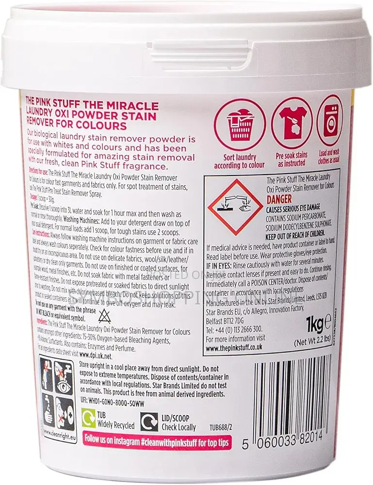 The Pink Stuff Miracle Laundry Oxi Powder Stain Remover, 1kg