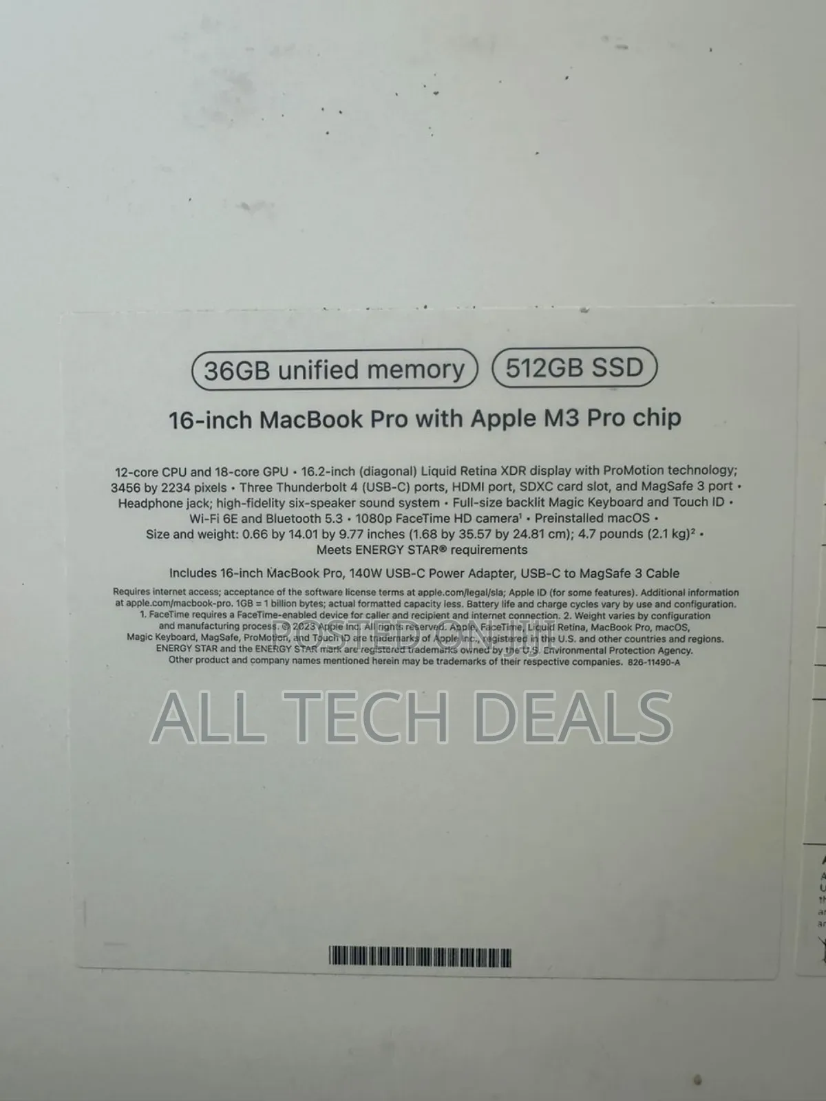New Laptop Apple MacBook Pro 36GB Apple M3 Pro SSD 512GB