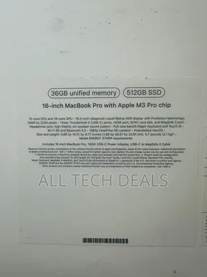 New Laptop Apple MacBook Pro 36GB Apple M3 Pro SSD 512GB