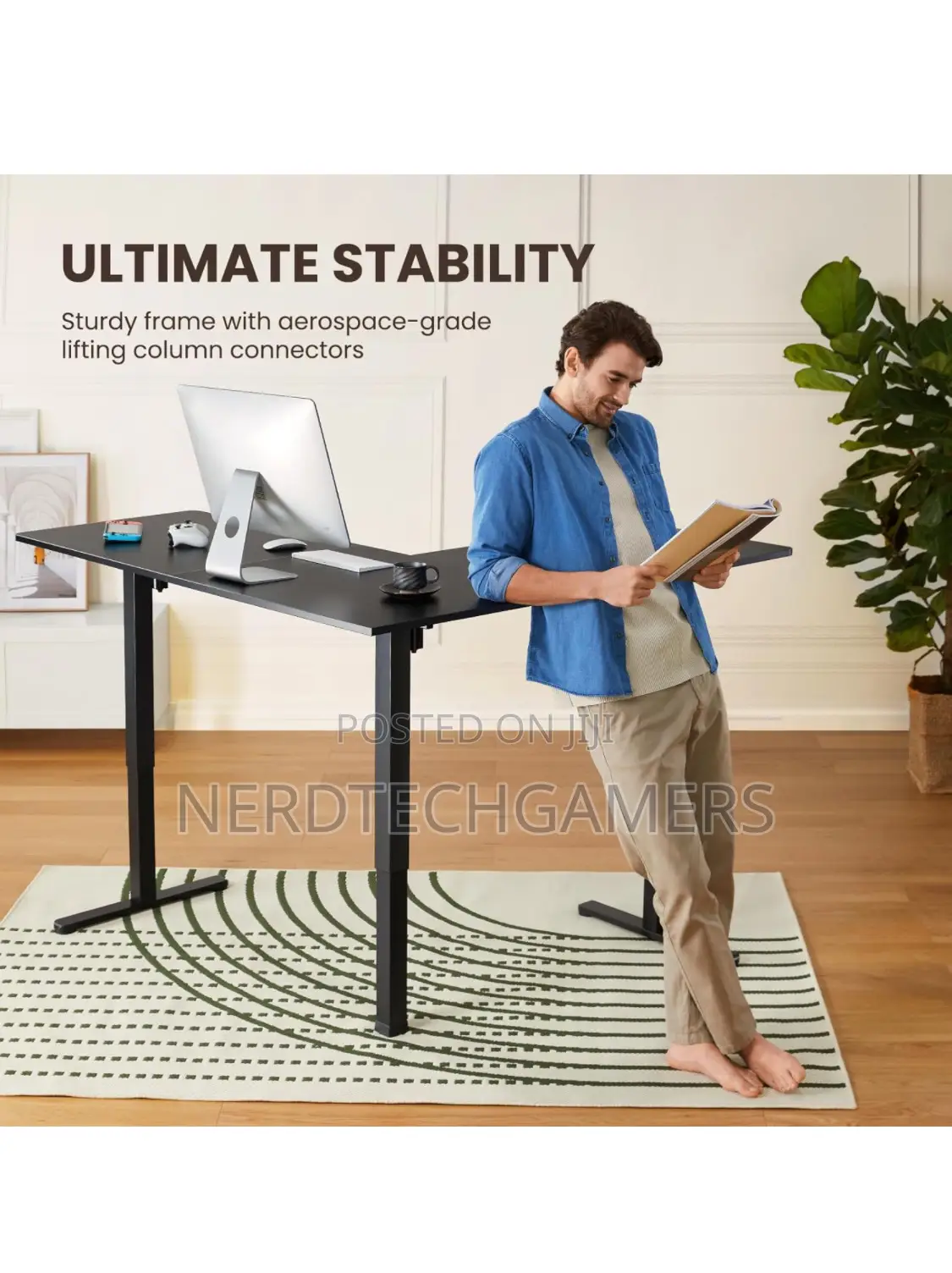 Ergear 63" Dual Motor L Shaped Standing Desk, 28"-46"