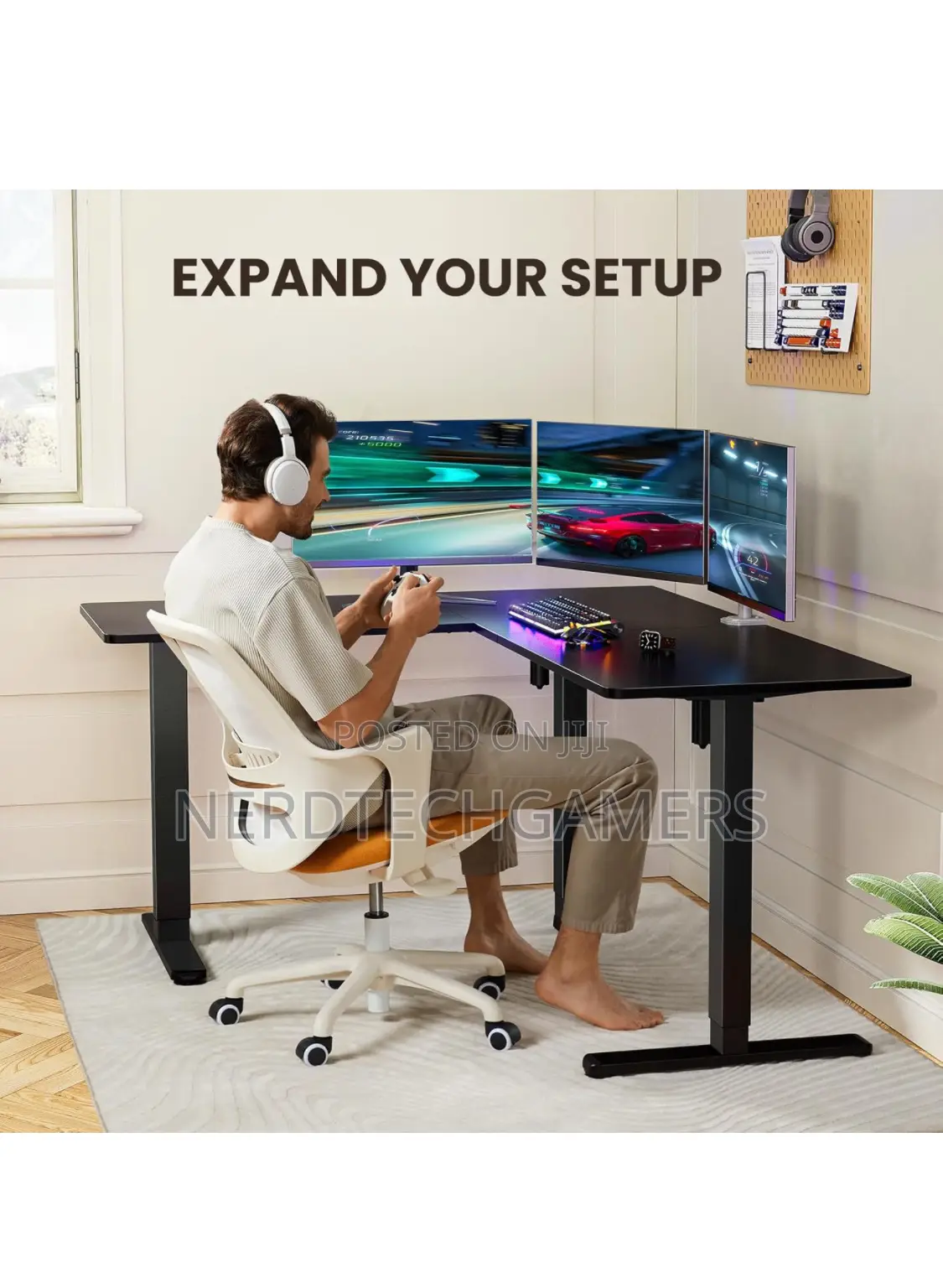 Ergear 63" Dual Motor L Shaped Standing Desk, 28"-46"