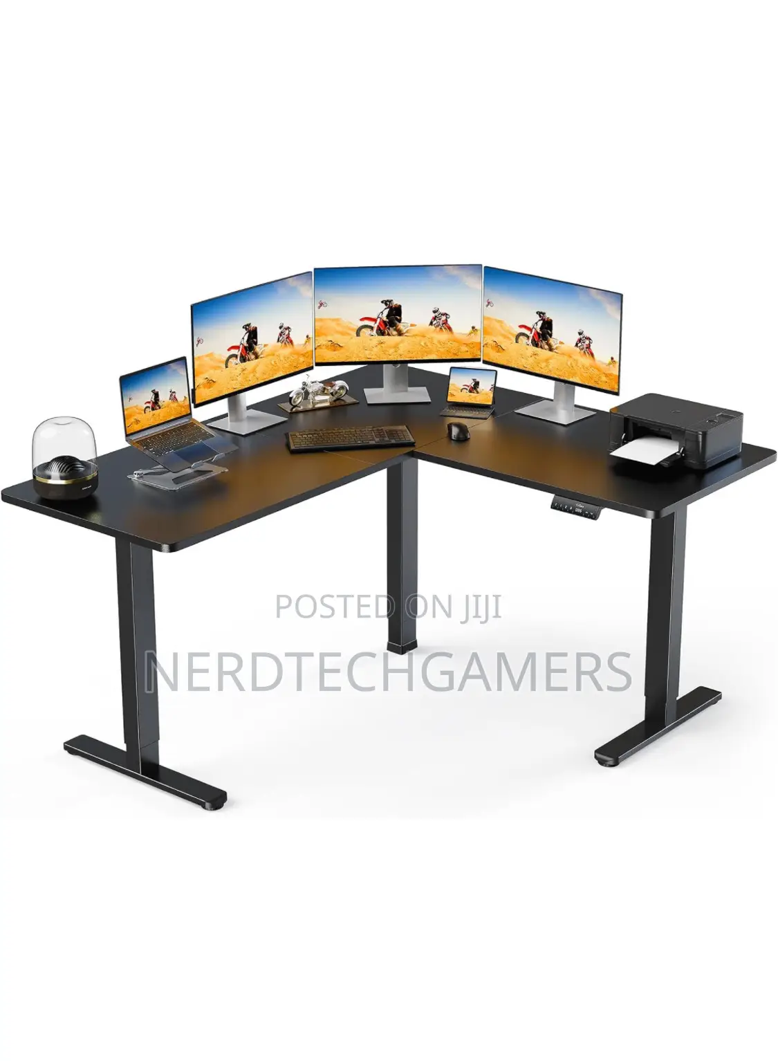 Ergear 63" Dual Motor L Shaped Standing Desk, 28"-46"